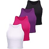 4 Pieces Basic Crop Tank Tops Women Racerback Crop Tops Cotton Sport for Girls Lady Daily Wearing