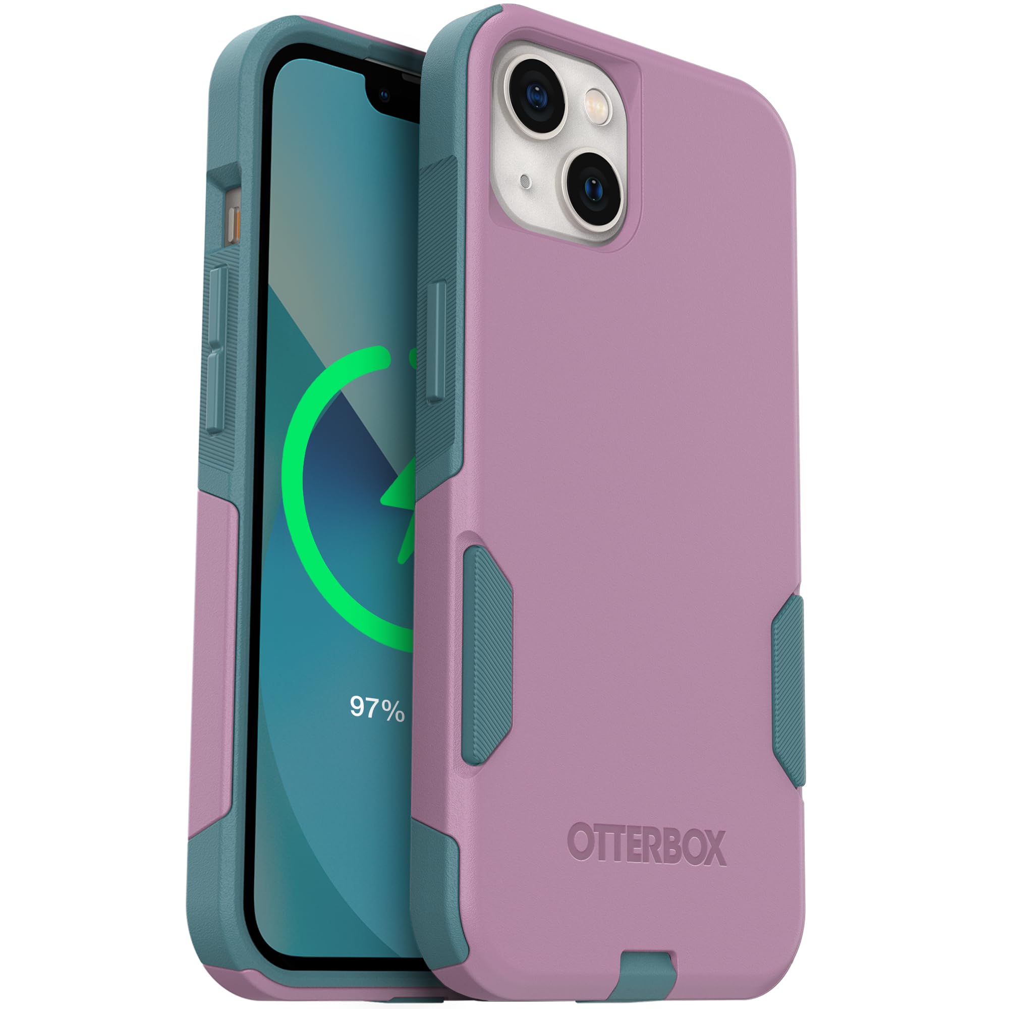 OtterBox iPhone 13 (Only) – Commuter Series Case – Thin, Dual-Layer, Pocket-Friendly, Port Cover – Pink/Teal Image