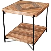 CONSDAN StoneCreek End Table 23 inch, Solid Fir Wood Side Table with Metal Frame, 2-Tier Storage Shelf, Square Nightstand for Living Room, Bedroom &amp; Office, Rustic Style