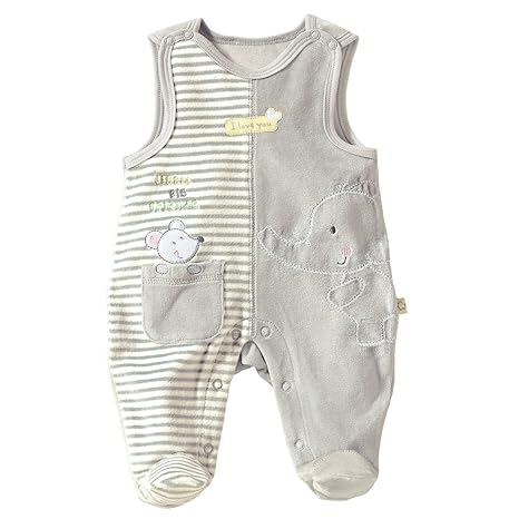 Bornino Strampler Elefant & Maus - kuschelweiche Babykleidung aus Nickistoff - mit Füßen und Druckknöpfen an Schultern & Schr