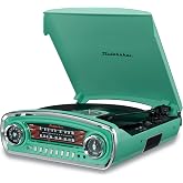 Studebaker 3-Speed Pitch Control Turntable with Bluetooth Receiver AM/FM Stereo Radio/USB Slot for MP3 Playback/Headphone and Aux in Jacks (Teal)