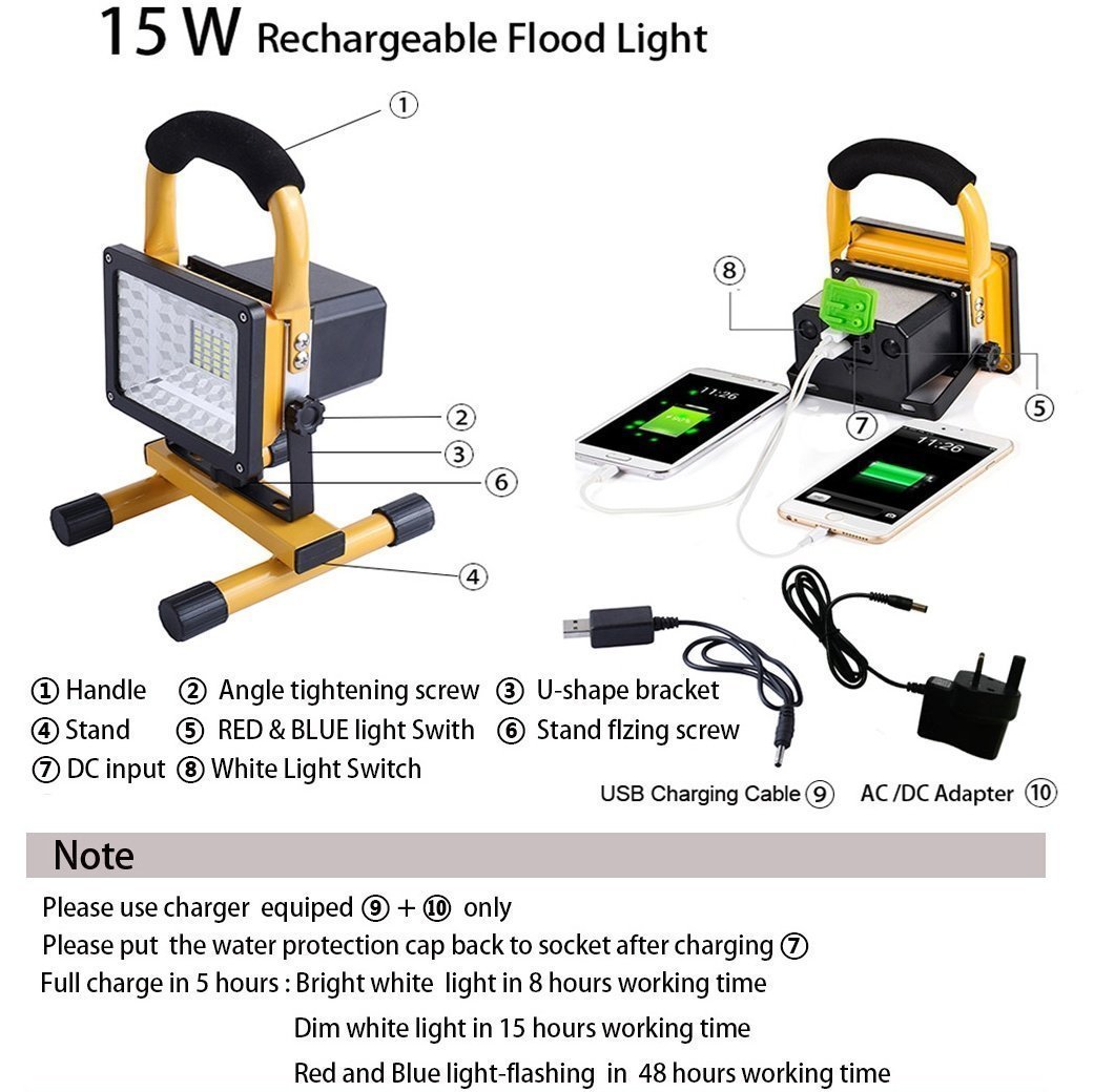 Lanfu 15W LED Arbeitsleuchte Baustrahler 4000mAh Tragbar 24 LED-Birnen Flutlicht-Taschenlampen, IP65 Work Akku Light Lampen Torches, Außen Beleuchtung für Camping Fischen Forschungsreise Auto Hüten