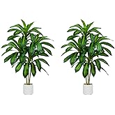 FSOHOI 2 Pack Artificial Dracaena Tree-4FT Fake Plants with White Planter-Artificial Plants Indoor Floor Plant in Pot-Tropical Fake Yucca Potted Tree for Home Office Living Room Decor