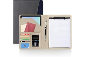 MSJGA Padfolio Portfolio Organizer Binder,PU Leather Interview Resume Folder,Conference Document Organizer with Business Card Holder,Letter/A4 Size Notebook Clipboard,Work Folio for Women (Grey)