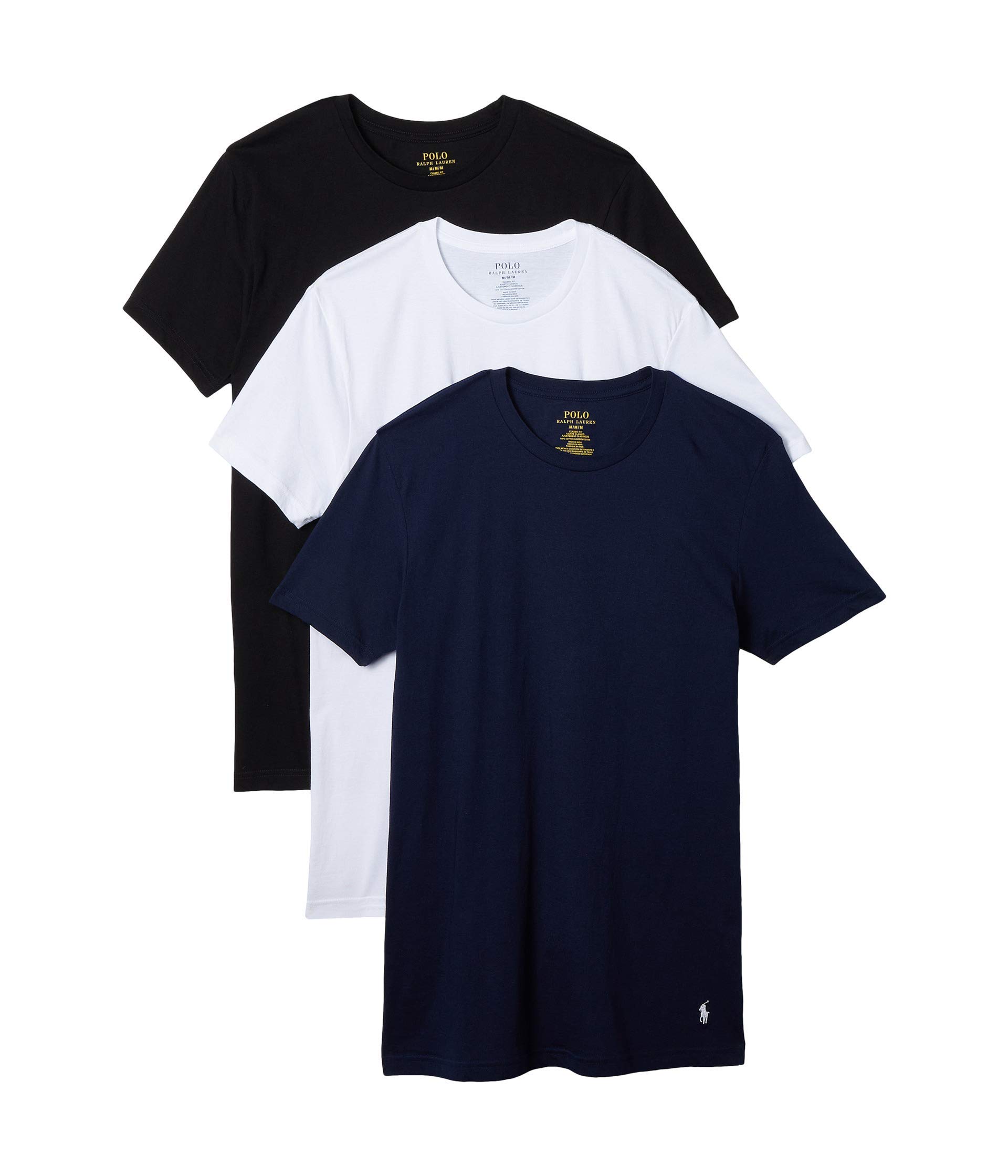 Photo 1 of ***(MISSING GREY SHIRT)***POLO RALPH LAUREN Classic Fit Undershirt w/Wicking 3-Pack Crews Cruise Navy/White/Black SM