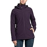 Outdoor Ventures Women's Softshell Jacket with Removable Hood, Insulated Windbreaker Waterproof Warm Fleece Lined Coat