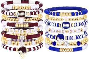 COAUXOG Game Day Bracelets for Women Multi-Layered Clay Beaded Stretch Bracelets Friendship Bracelets Football Sports Bracelet Set Sports Competition Event Football Accessories