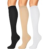 NANNBAKE 3 Pairs Compression Socks for Women & Men 15-20 mmHg,Best Support for Cycling Athletic Hiking Running