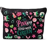 UpfurMach Whimsical ‘Witch’-Inspired Black Cosmetic Bag with Playful Pink and Green Design Women's cosmetic bag with zipper-Perfect for Fans of the Musical and Theatrical Fashion