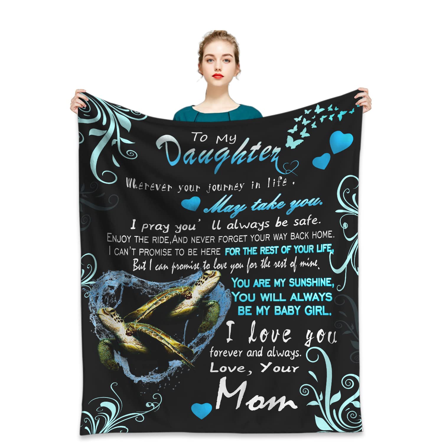 Keivvsh to My Daughter Blanket from Mom, Gifts for Daughter from Mom Ocean Turtle Flannel Blanket Christmas Birthday Gifts for Her Super Soft Flannel Fleece Blanket for Bed Sofa 60"x80"