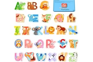 Zeoddler Jumbo Wooden Alphabet Magnets for Toddlers Fridge Thick Animal ABC Magnetic Letters 26 Uppercase Letters Preschool Learning Activities, Spelling Gift for Boys, Girls