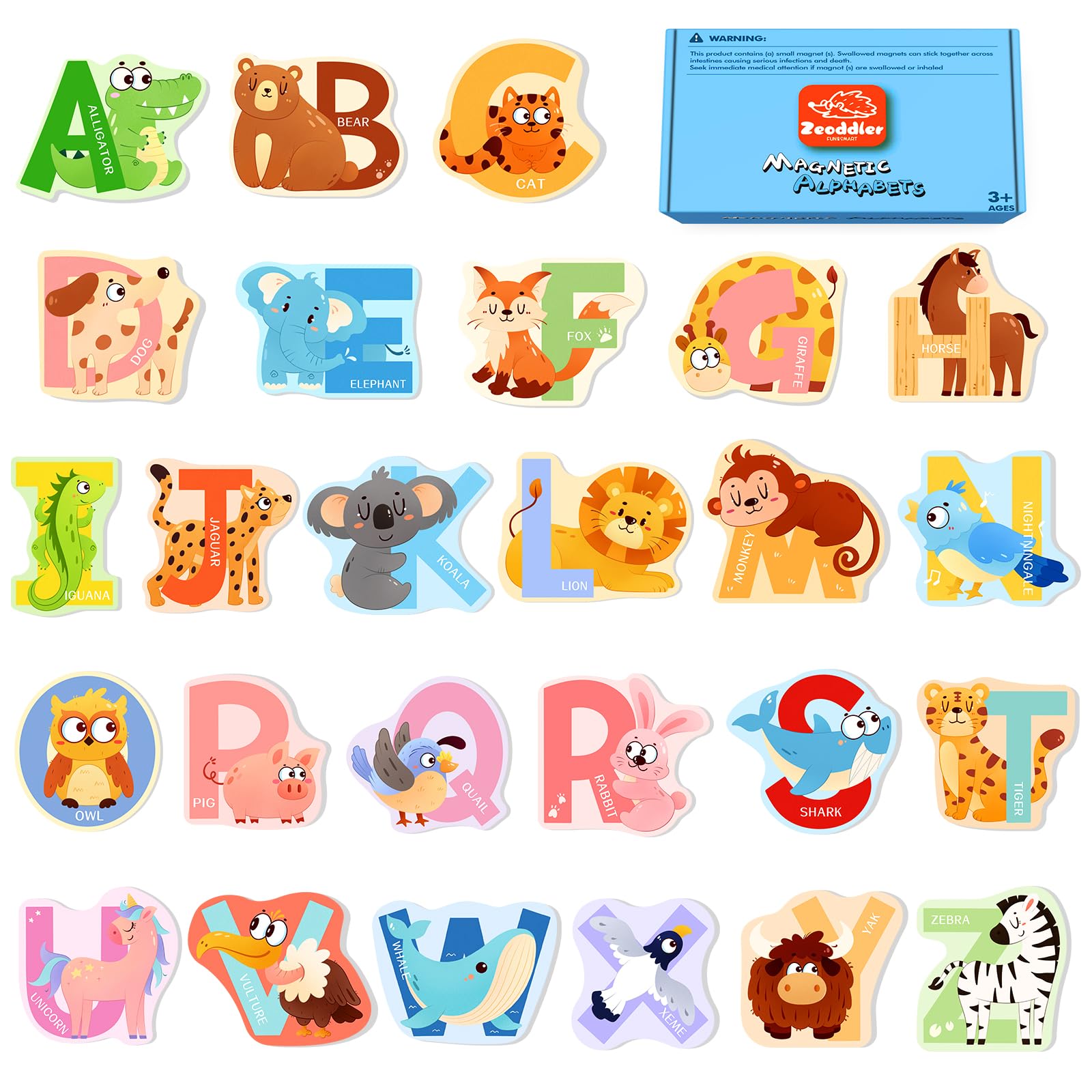 Photo 1 of Zeoddler Jumbo Wooden Alphabet Magnets for Toddlers Fridge Thick Animal ABC Magnetic Letters 26 Uppercase Letters Preschool Learning Activities, Spelling Gift for Boys, Girls