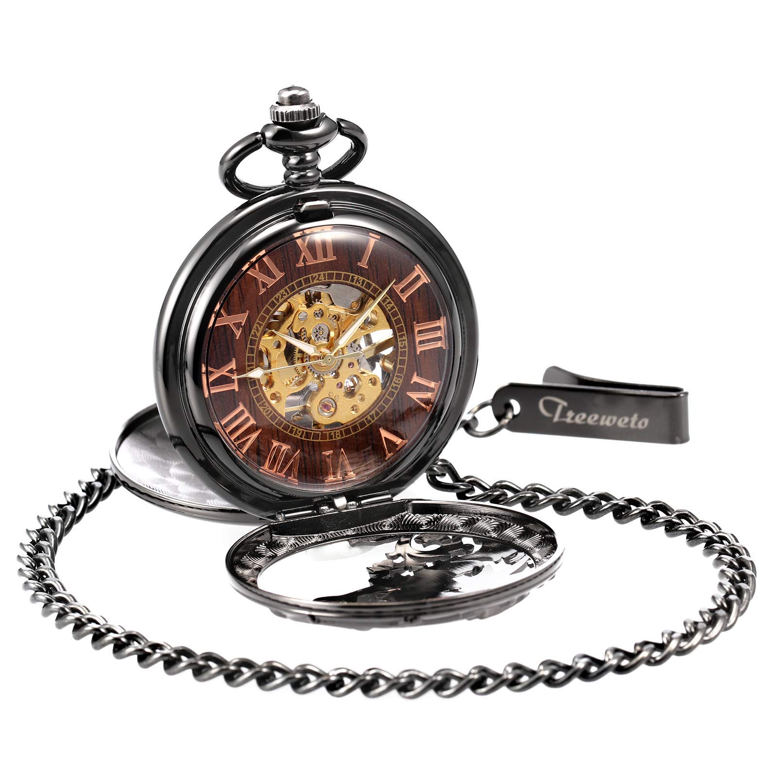 Antique Dragon Mechanical Skeleton Pocket Watch with Chain