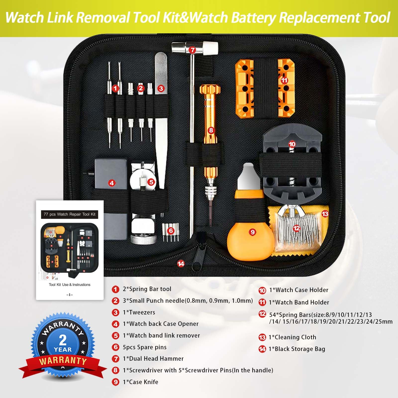 GLDCAPA Watch Battery Replacement Tool, Watch Repair Kit, Watch Link Removal Kit, Watch Screwdriver, Watch Holder, Spring Bar, Tweezers with 60pcs Watch Batteries