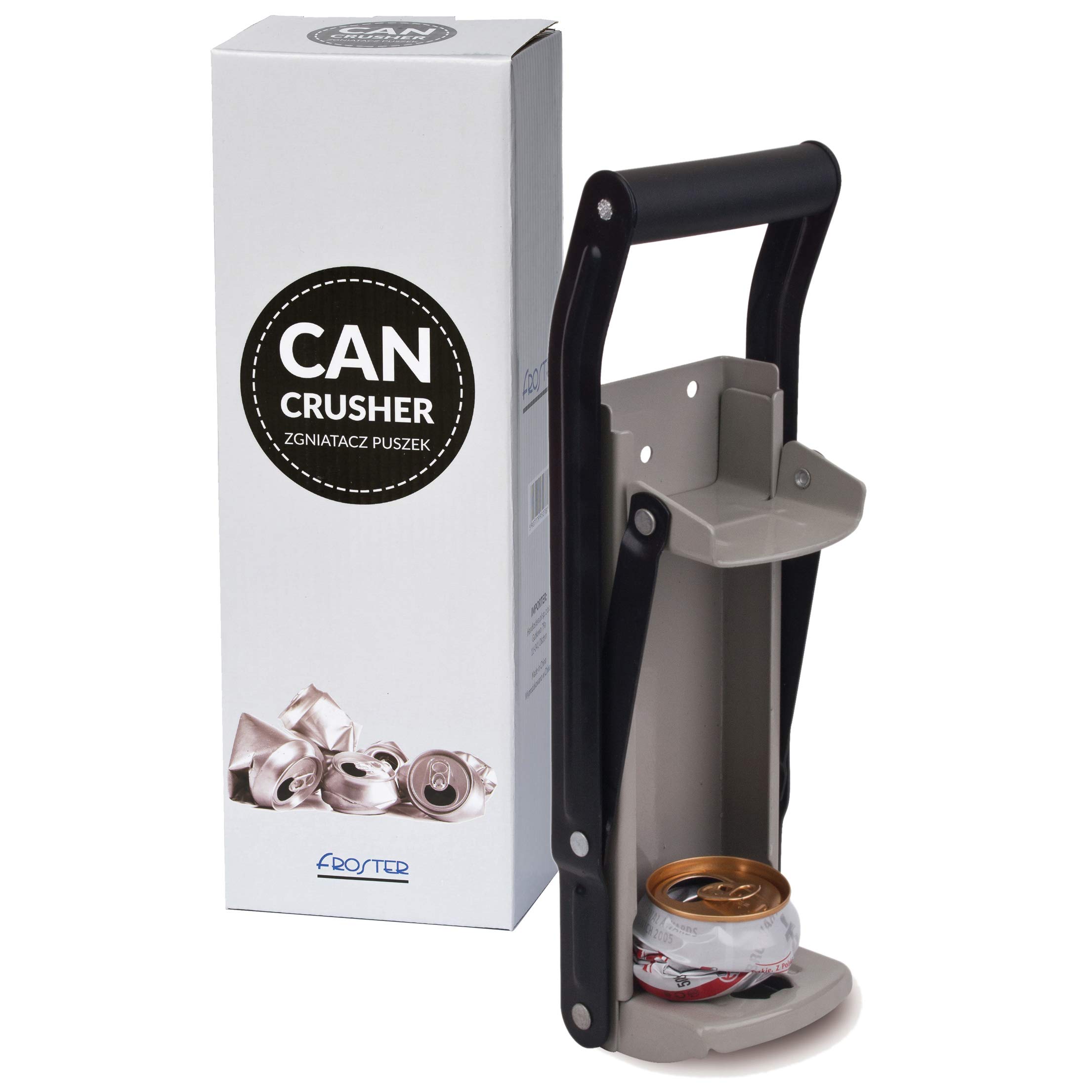 Froster Can Crusher with Bottle Opener, Wall Mounted, Sturdy, Crushes Cans up to 500 ml (17,6 oz)