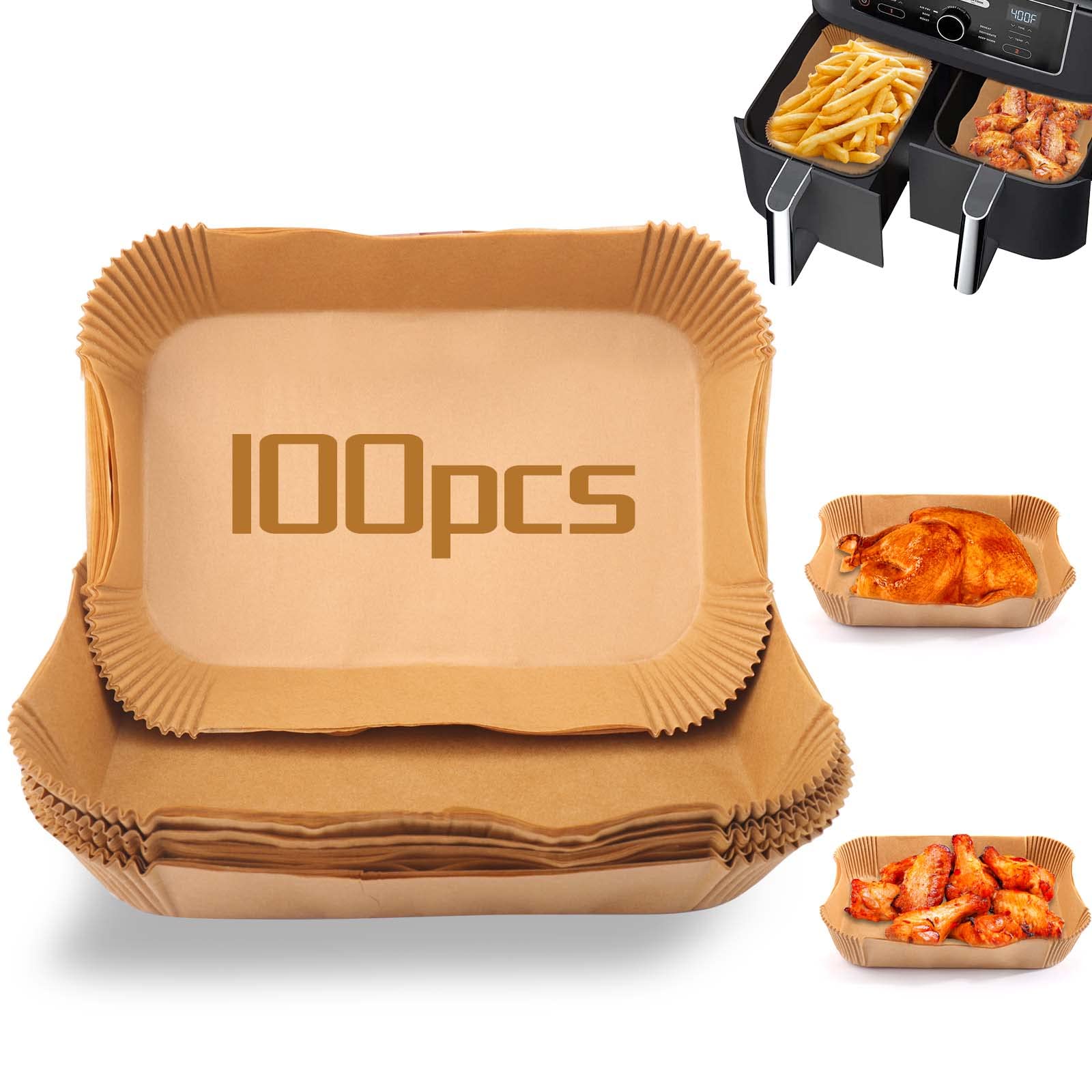 Photo 1 of 100Pcs Air fryer Baking Paper Rectangular - Airfryer Baking Liners for Ninja Foodi DualZone 2-Basket Airfryers DZ201, DZ401, FG551 Foodi Smart XL 6-in-1 Indoor Grill