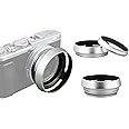 JJC LH-JX100 Silver Metal Lens Hood/ 49mm Filter Adapter Ring for Fujifilm X70 X100 X100S X100T X100F X100V, Fuji X100S, Fuji X100F, Fuji X100V Lense Hood Shade, Fujifilm LH-X100 Lens Hood Replacement