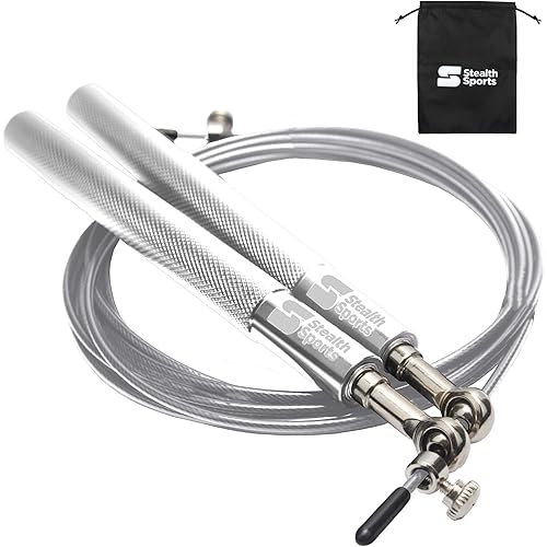 Stealth Sports Jump Rope with Aluminum Handle – Professional Speed Rope with Anti-Winding Bearing System – Skipping Rope for Fitness, Speed, Strength Training– Adjustable Workout Rope with Carry Pouch