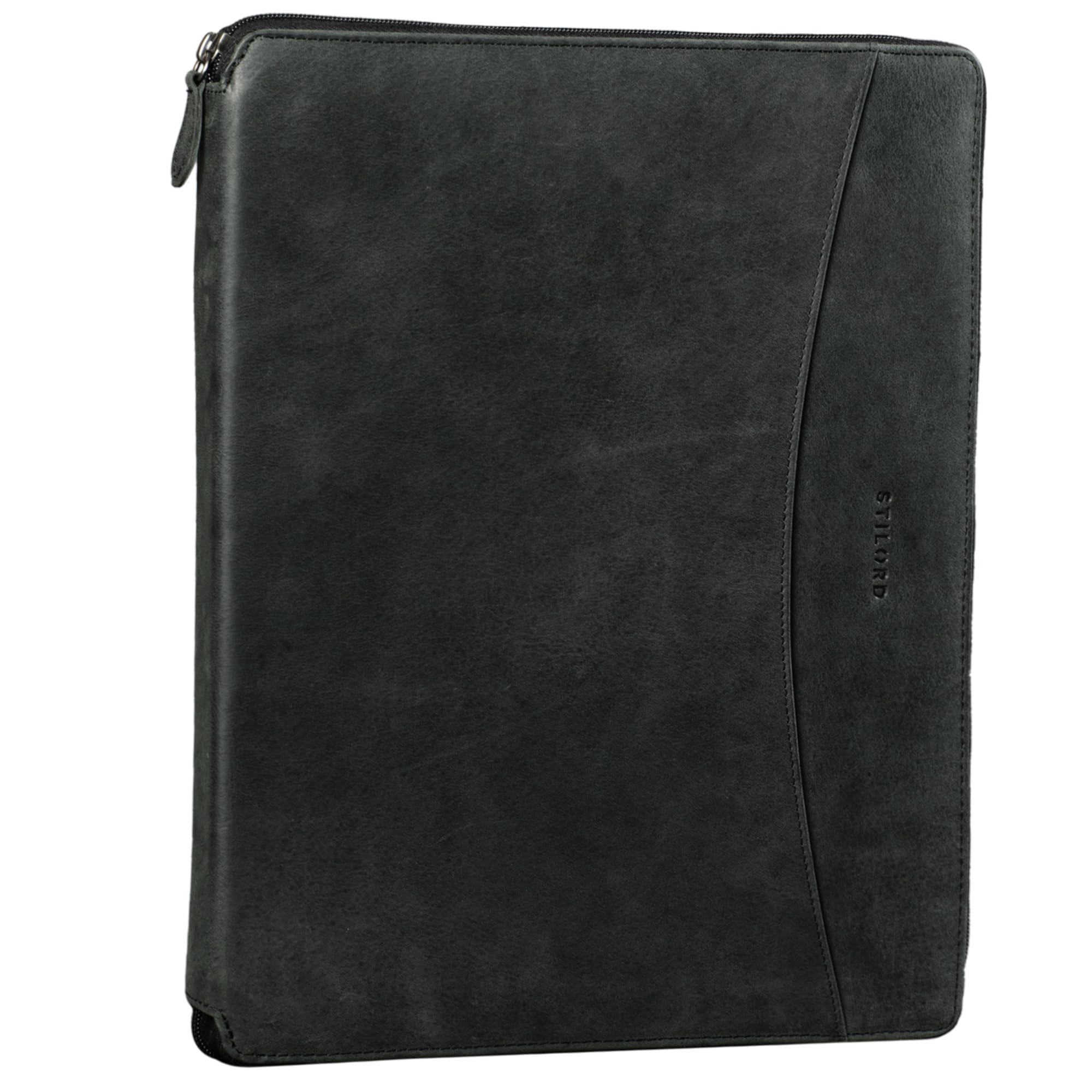 STILORD "Dexter" Conference Folder Leather Portfolio A4 Vintage Business Map with Zip Portfolio Document Tablet Cover for 13,3 Inch MacBooks Colour:Anthracite
