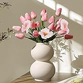 Pusuny 15 Pcs Artificial Tulips Flowers Fake Faux Tulips Real Touch Tulip Flowers with Stems Easter Spring Flowers for Arrangements Bouquet Wedding Mother's Day Home Centerpieces Table Decor, Pink