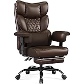 Misolant Big and Tall Office Chair with Footrest, High Back Executive Desk Chair with Adjustable Lift Armrest, 155°Recline，Lumbar Support Pillow, Faux Leather Gaming Chairs for Home or Office Brown