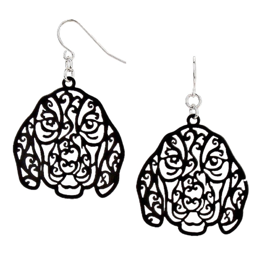 Sports Team Accessories Black Filigree Cut Out Dog Fishhook Earrings