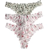 SHENHE Women's 3 Packs Sheer Mesh Lettuce Trim Cute Thong Mid Rise Panties