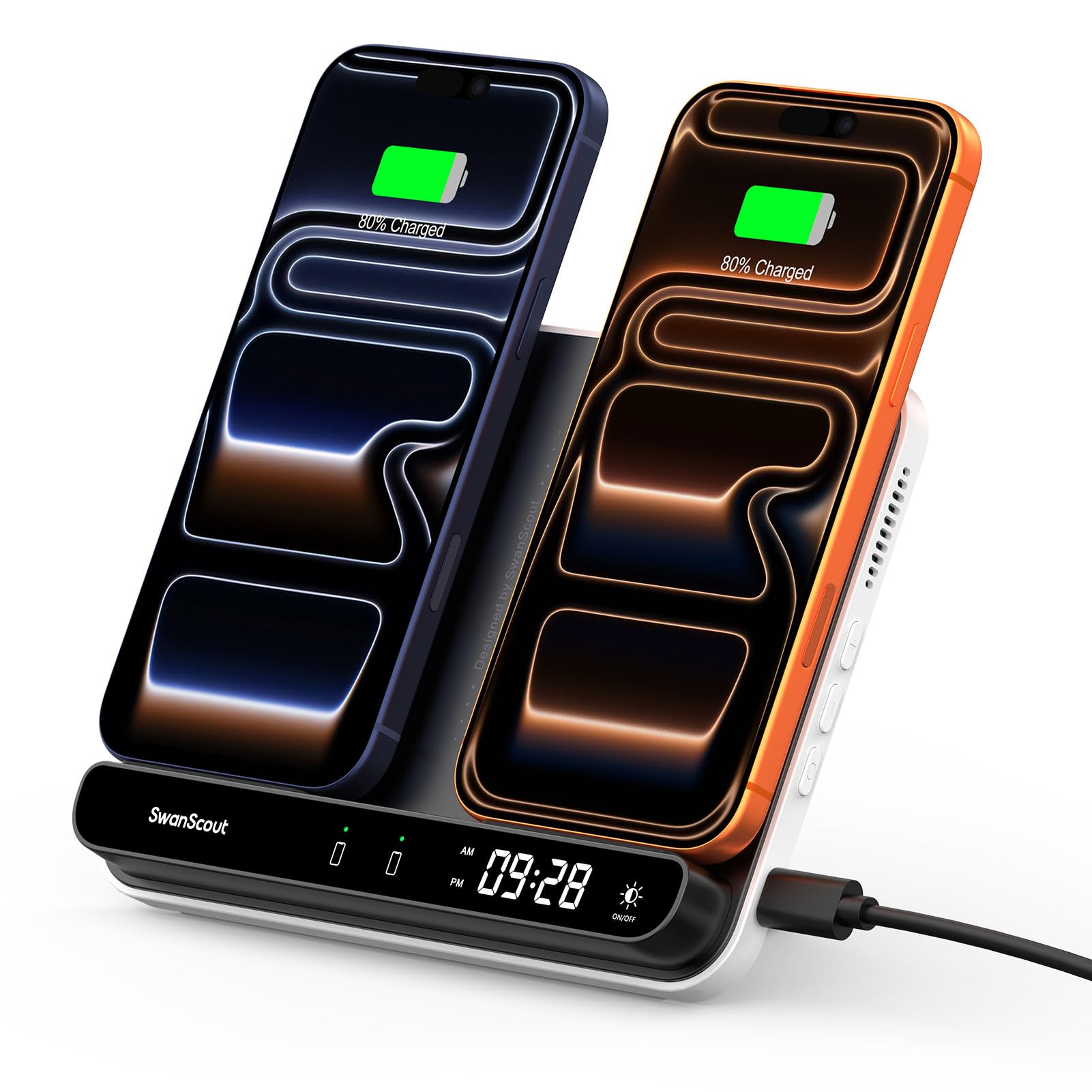 Photo 1 of Dual Wireless Charger Stand, SwanScout 504, Foldable Wireless Charging Station Pad for iPhone Air/17/16/15 Series, Samsung Galaxy S25/S24/S23, Google Pixel 10/9/8, Android Phones, AirPods/Galaxy Buds