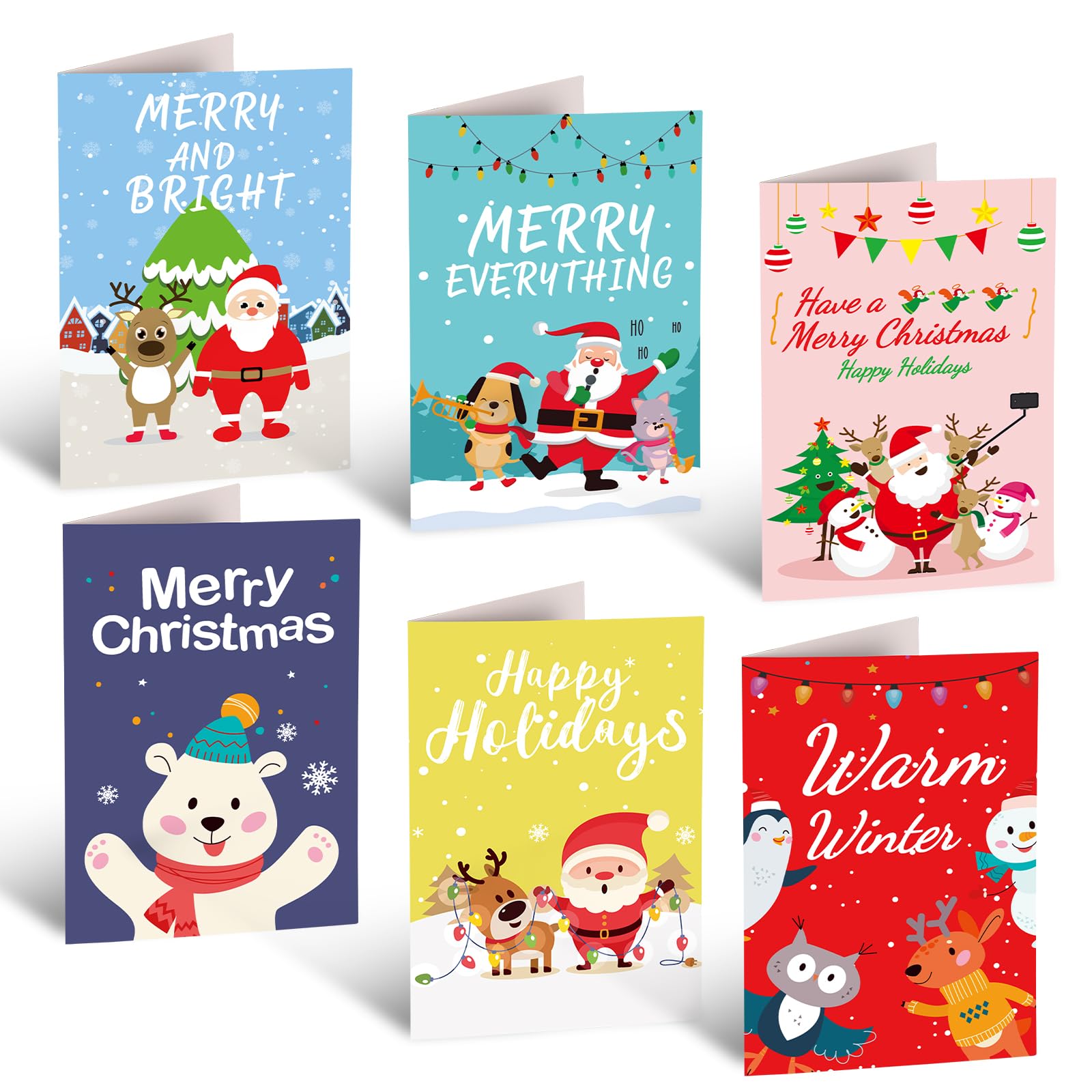 24pcs Christmas Cards with Envelopes, 6 Styles Xmas Funny Theme Greeting Cards Boxd Assorted Santa Claus Holiday Cards Bulk for Husband Wife Parents Family Friends Gifts
