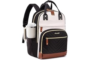 LOVEVOOK Laptop Backpack for Women with Giant Tumbler Holder Pocket,15.6 inch School College Book Bag Nurse Teacher Backpack,Waterproof Work Travel Backpack Purse Laptop Computer Bag,Beige-Black-Brown