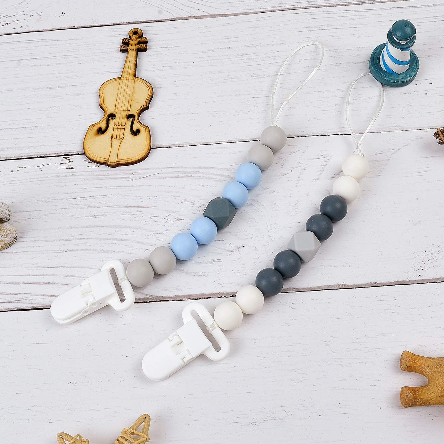 Babygoal Silicone Pacifier Clip, 2 Pack Pacifier Holders, Teething Beads with Pacifier Case for Boys and Girls Fits Most Pacifier Styles, Teething Toys 2GJL03-HZ : Baby