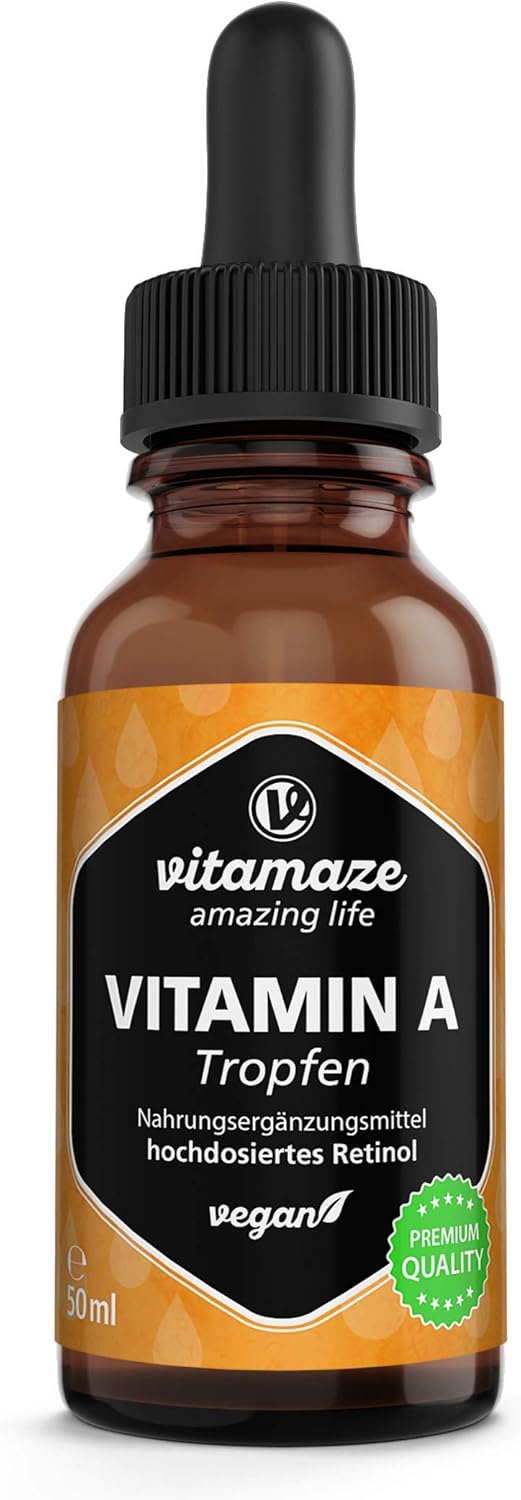Vitamin A Drops 5000 IU High Strength per Daily Dose, Retinol Liquid & Vegan, 50 ml (1700 Drops)