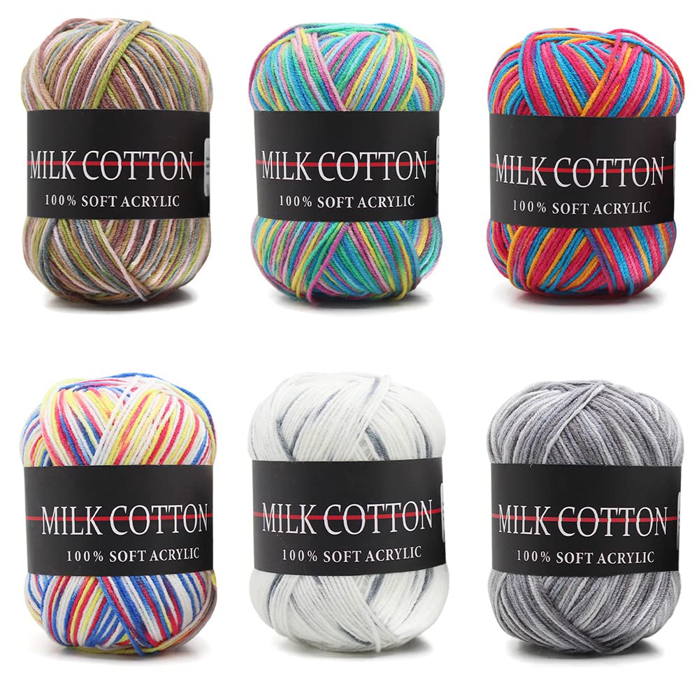 6 Rolls Large Acrylic Yarn Skeins - Assorted Colors, Soft, Perfect for Knitting & Crochet