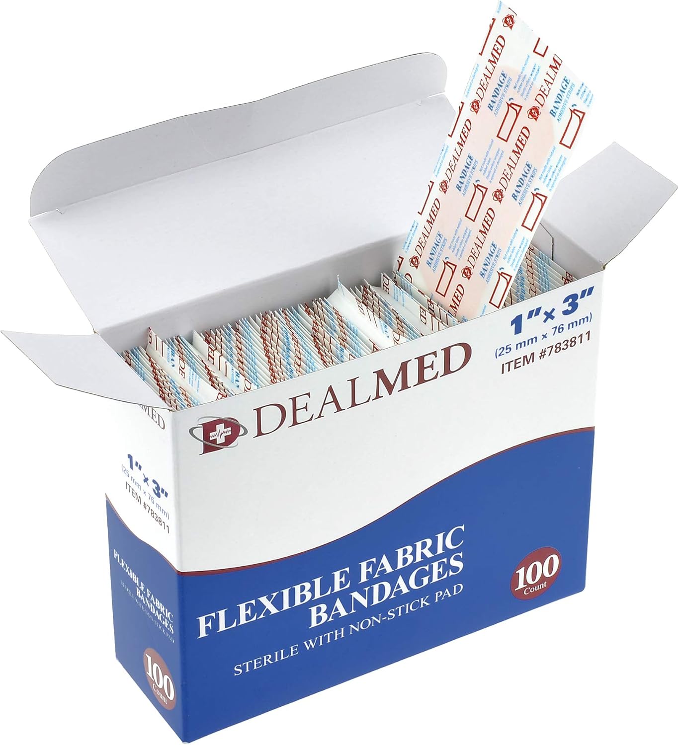Dealmed Sterile Flexible Fabric Adhesive Bandages – 1x3 Inch – 100/Box - 3 Boxes - Breathable First Aid Strip Pack - Soft Stretch Wound Patch For Medical, Emergency Kits & Clinic: Health & Personal Care