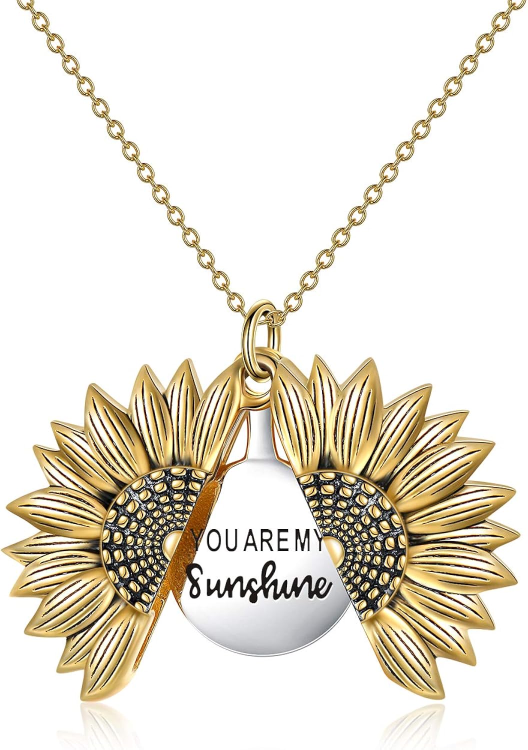 Pendant Engraved Sunshine My Are You Necklace Locket Sunflower Silver