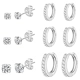 PRETOLE 6 Pairs Sterling Silver Stud Earrings for
