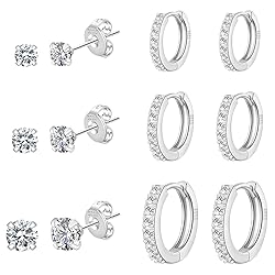 PRETOLE 6 Pairs Sterling Silver Stud Earrings for