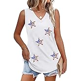 CAZYCHILD American Flag Tank Top Women 4th of July Tanks Tops for Womens USA Flag Patriotic V Neck Sleeveless Tee