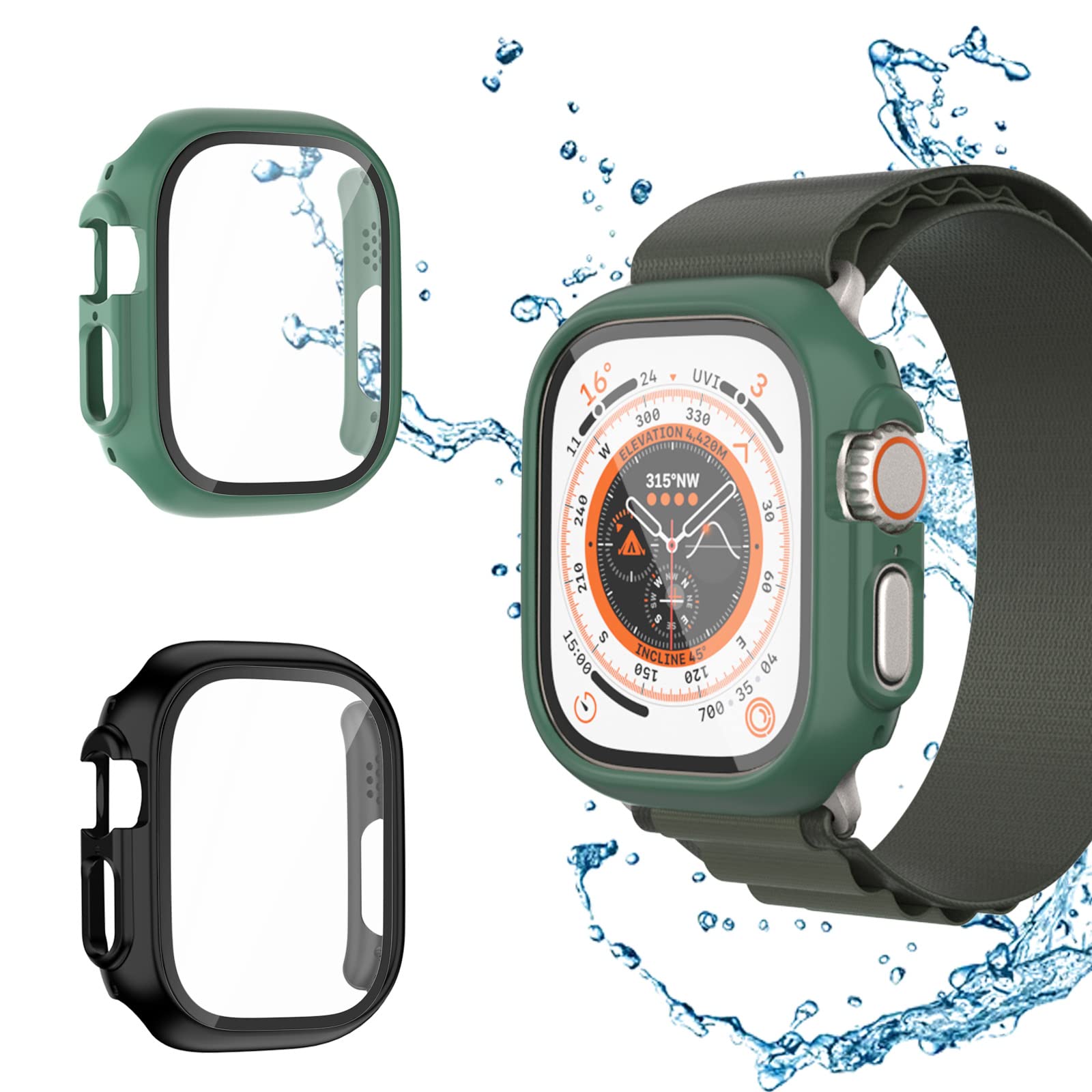 Haojavo Case for Apple Watch Ultra 49 mm Protective Case with Screen Protector, 2 Pieces Protection 360° AllRound Case Hard and HD Tempered Glass ScratchResistant Case Accessory for iWatch Ultra