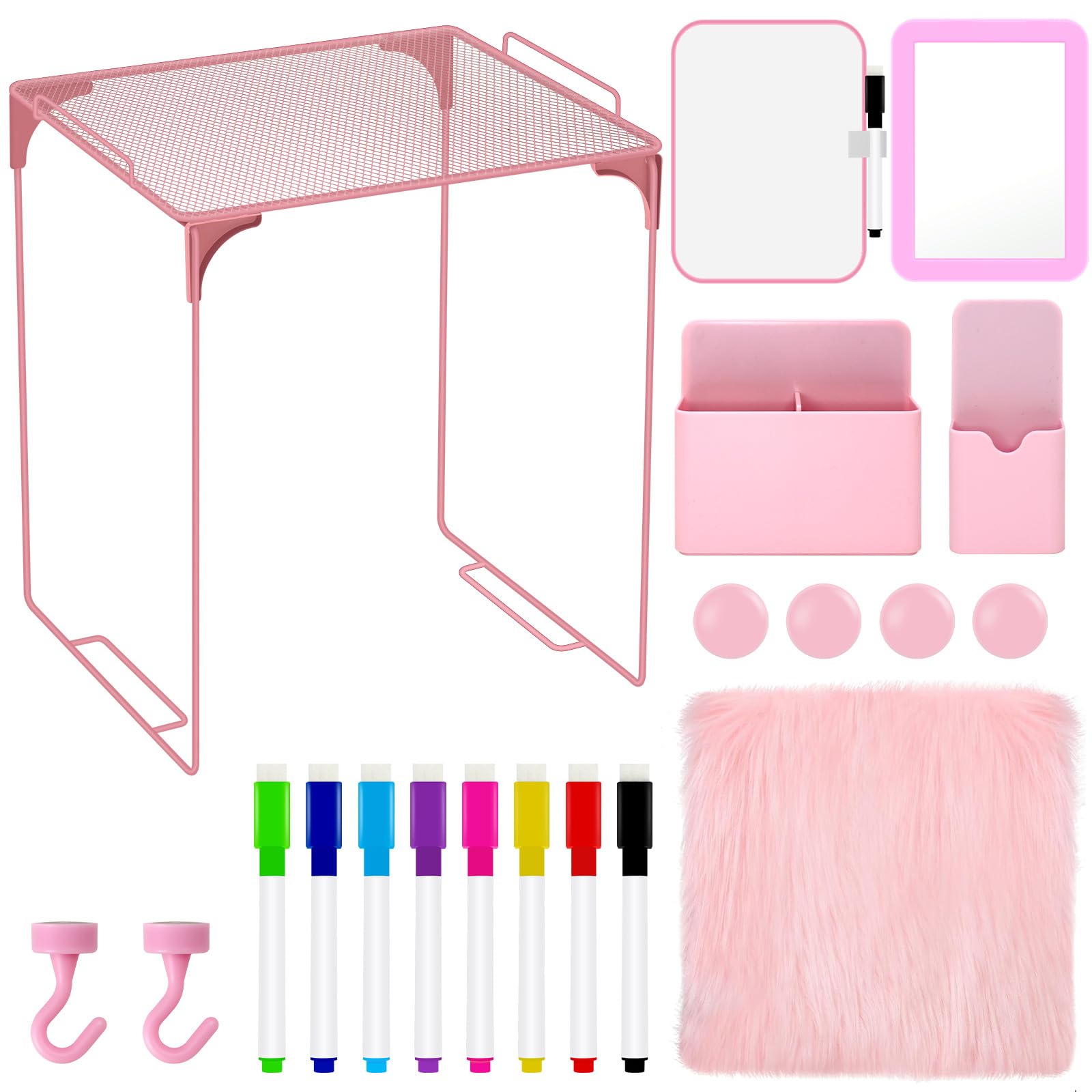 Photo 1 of Zuieusa 21 PCS Locker Organizer and Accessories Kit with Locker Shelf, Magnetic Mirror, Whiteboard,Magnetic Pen Holder, Storage Cup and Dry Erase Pens Pink