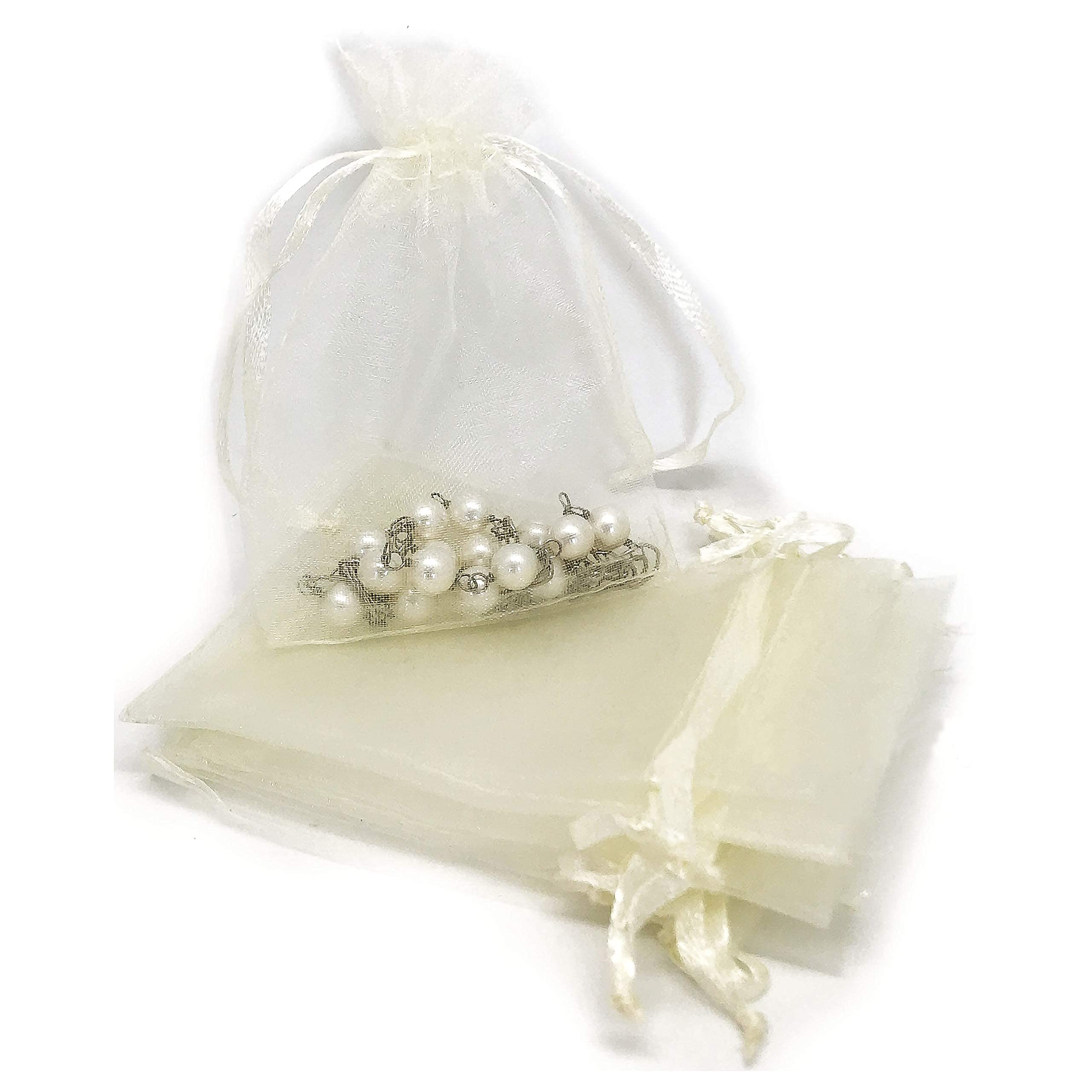 The Display Guys 100-pc 4x6 Cream/Beige Sheer Organza Gift Bag with Drawstring, Jewelry Candy Treat Wedding Party Favors Mesh Pouch