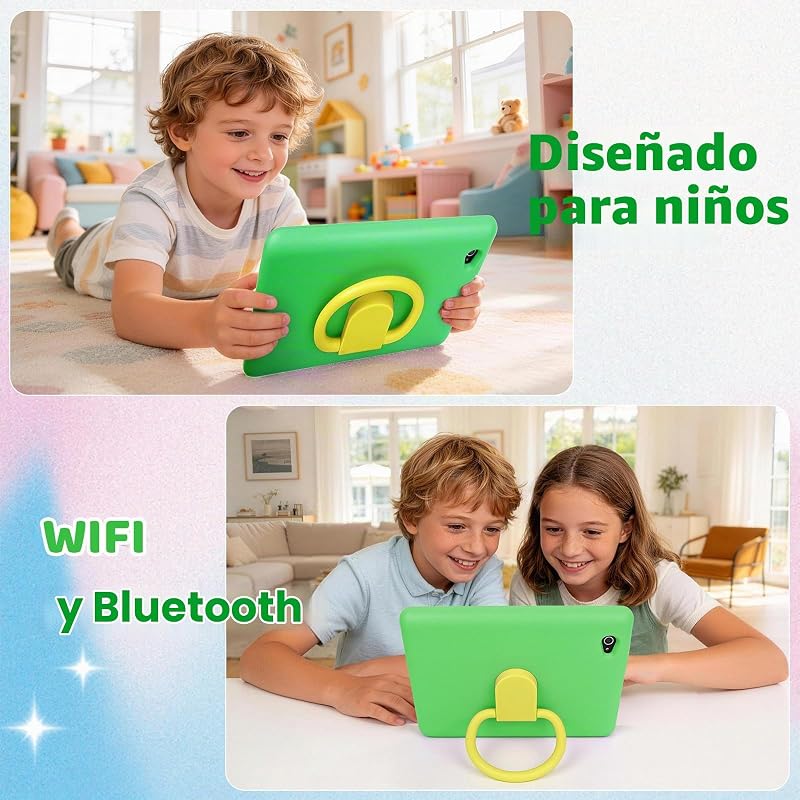 Tablet para Niños 10 Pulgadas, Tablet Infantil Android 16 Cinco Núcleos, 24GB RAM 128GB ROM, Pantalla IPS HD 1280×800, Batería 6000mAh, Control Parental, WiFi 6 Bluetooth (Verde) — foto 6 de 7