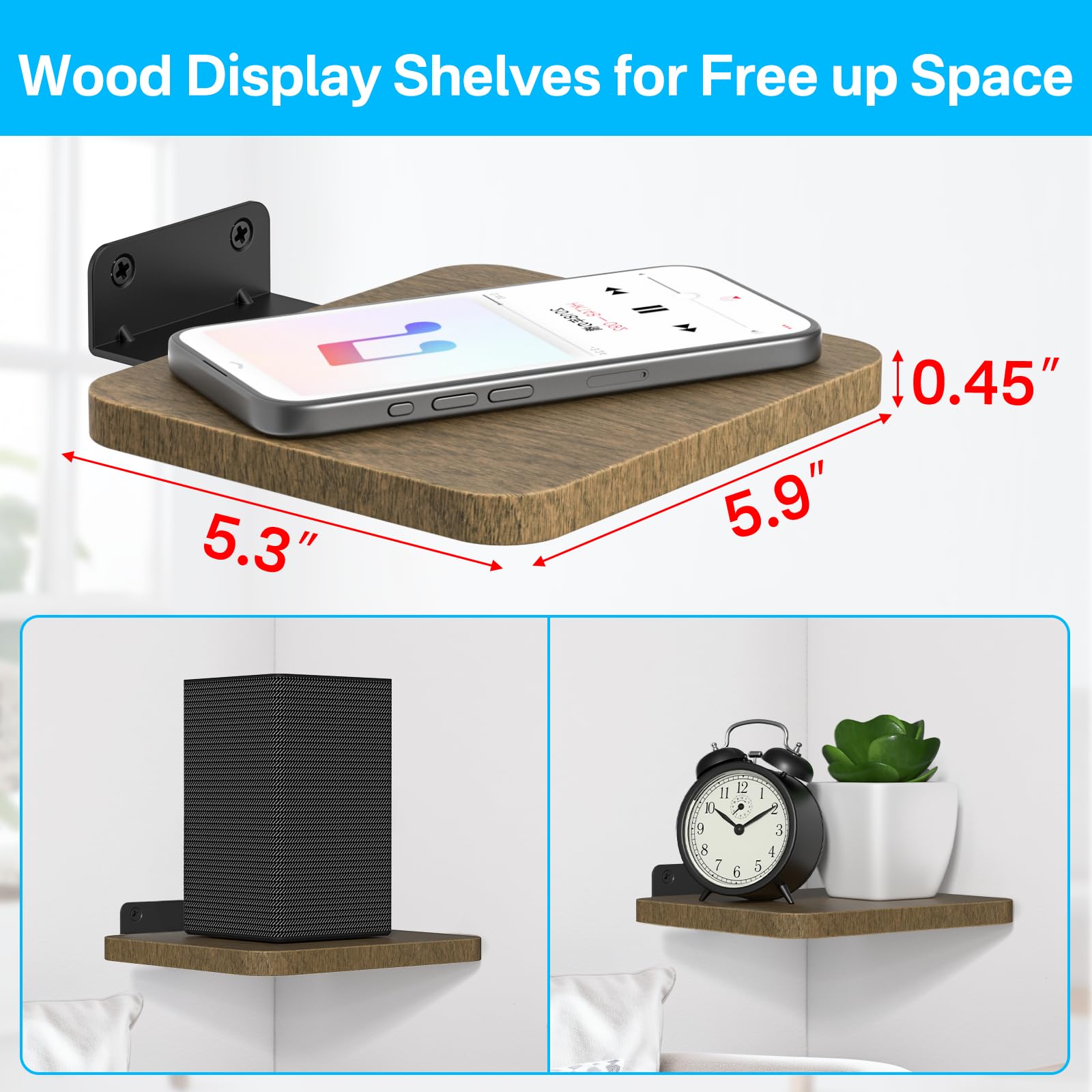 Universal Rear Speaker Shelves for Samsung, Roku, Sony, JBL, Vizio, LG - Adjustable Floating Wall Mount for Most Satellite Audio Mounting, Pair
