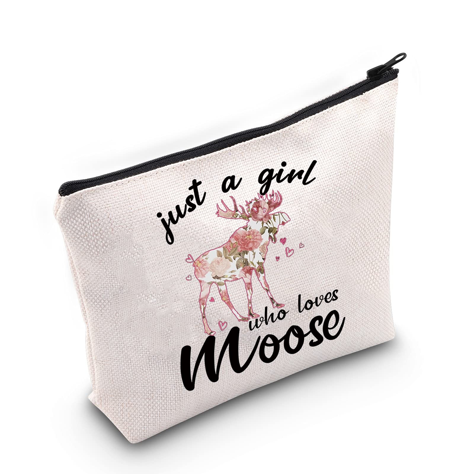 LEVLO Funny Moose Cosmetic Make up Bag Animal Lover Gift Just A Girl Who Loves Moose Makeup Zipper Pouch Bag Moose Lover Gift For Women Girls, Who Loves Moose, Tote Bag