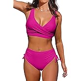 Women's High Waisted Bikini Twist Front Tie Back 2 Piece Swimsuits