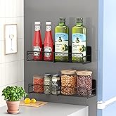 FITIMOR Magnetic Spice Rack for Refrigerator, 2 Pack Magnetic Shelf for Fridge with 4 Hooks, Black Magnetic Shelves, Organization and Storage Kitchen, Magnet Shelf for Fridge, Cabinet Organization