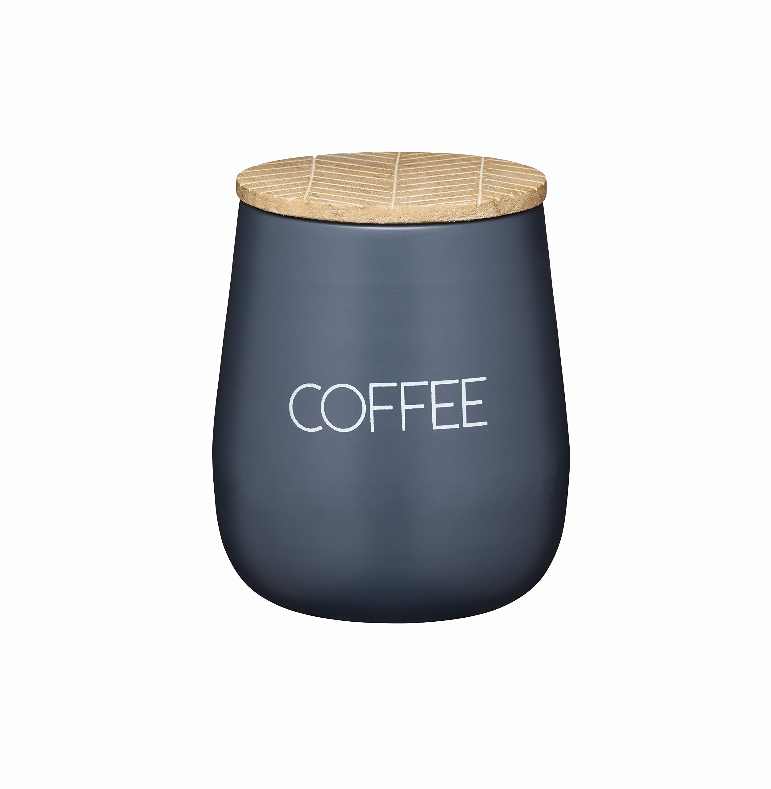 KitchenCraft Serenity Coffee Jar with Airtight Lid, Iron/Mango Wood, Grey/Brown, 12.5 x 15 cm