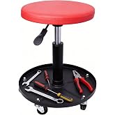 VANCUS Rolling Mechanic Stool with Wheels Pneumatic Garage Shop Seat,Red | Garage shop roller seats,Adjustable Height Roller Mechanics Chair with Tool Tray for Workshop Auto Repair,300 lb Capacity