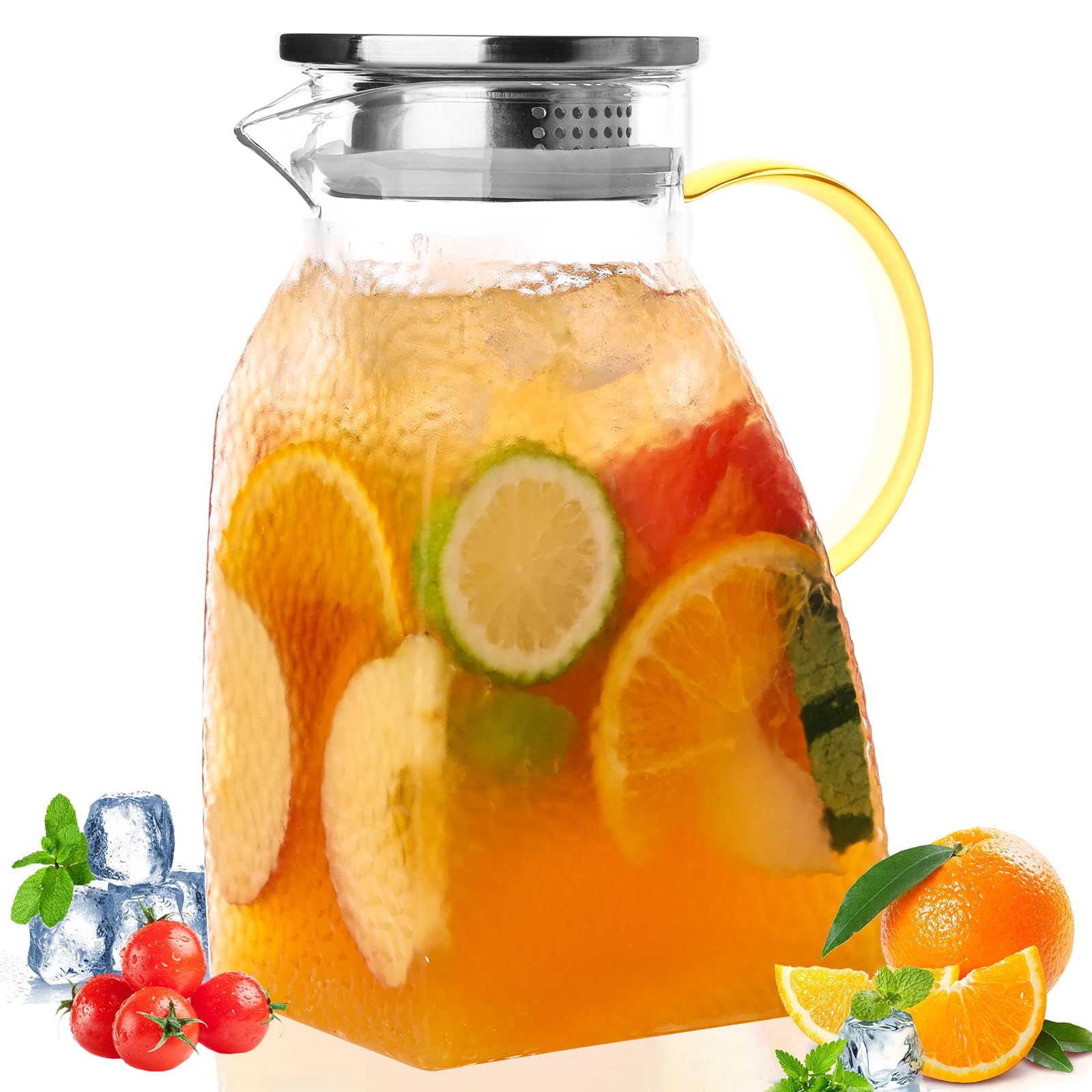 Photo 1 of *MINOR DAMAGE - USED*
Glass Pitcher With Lid and Handle, Water Pitcher For Fridge, Ice Tea Carafe for Cold Brew, Drinks, Lemonade, Juice, Coffee, Beverage, Fruit, 1.4 Liters 47oz, Clear, Borosilicate