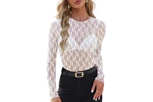 WIHOLL Womens Mesh Sheer Tops Sexy Crew Neck Summer Loose FIt Party Clubwear Shirts